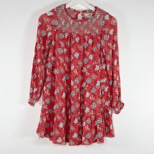 Peek Smocked Muted Pink Floral Drop Waist Keyhole - US Kids M (10)